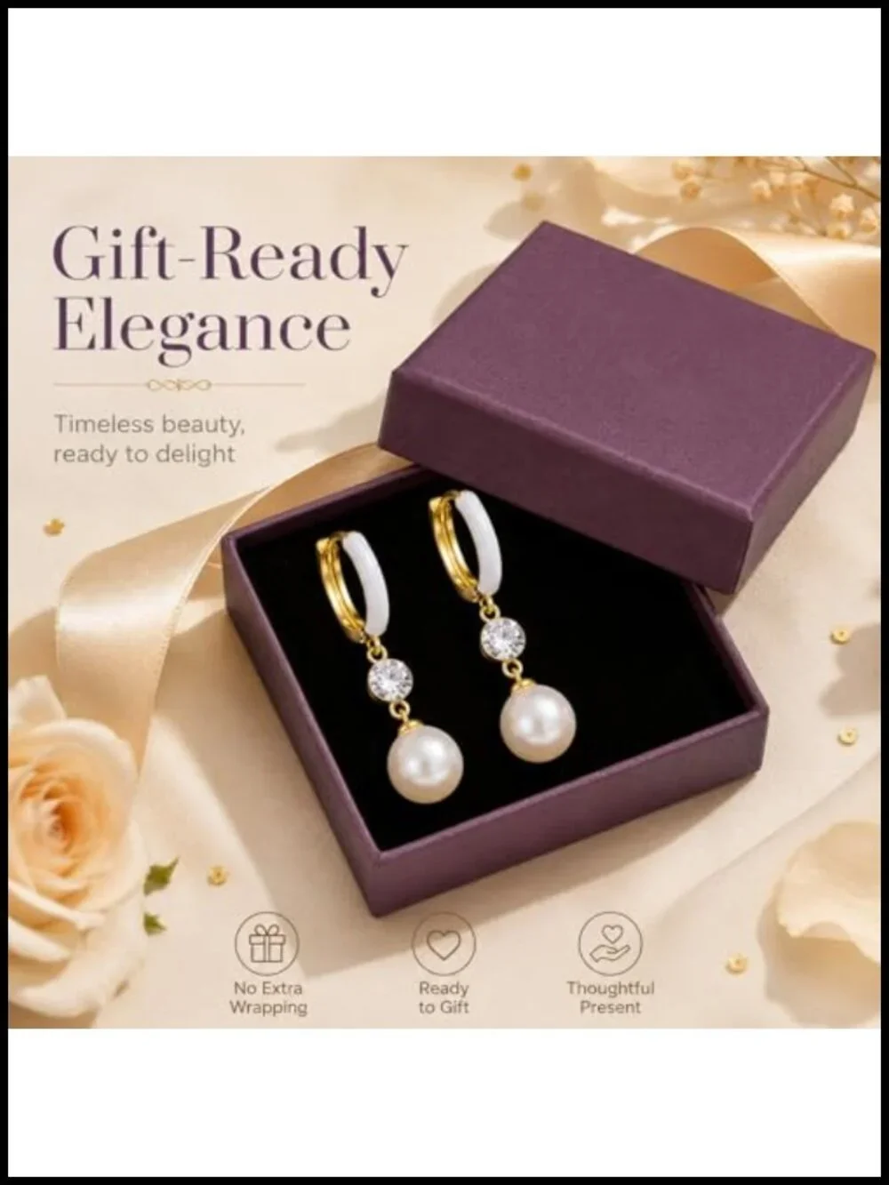 14K Gold Plated Pearl Dangle Earrings for Women, Hypoallergenic Sterling Silver